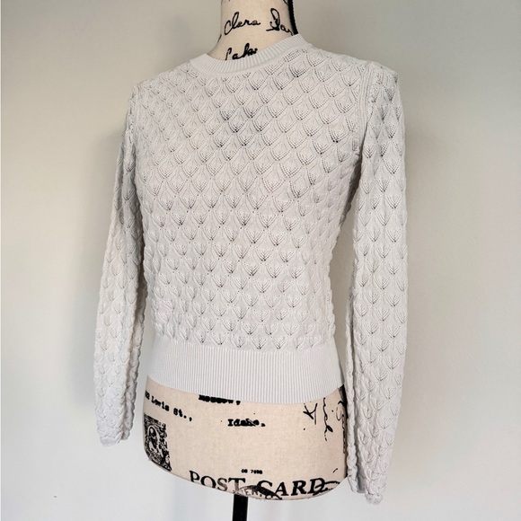 Club Monaco Sweater Pointelle Knit Sz S Ivory Ribbed Collar/Hem Quiet Luxurycore - Picture 3 of 14